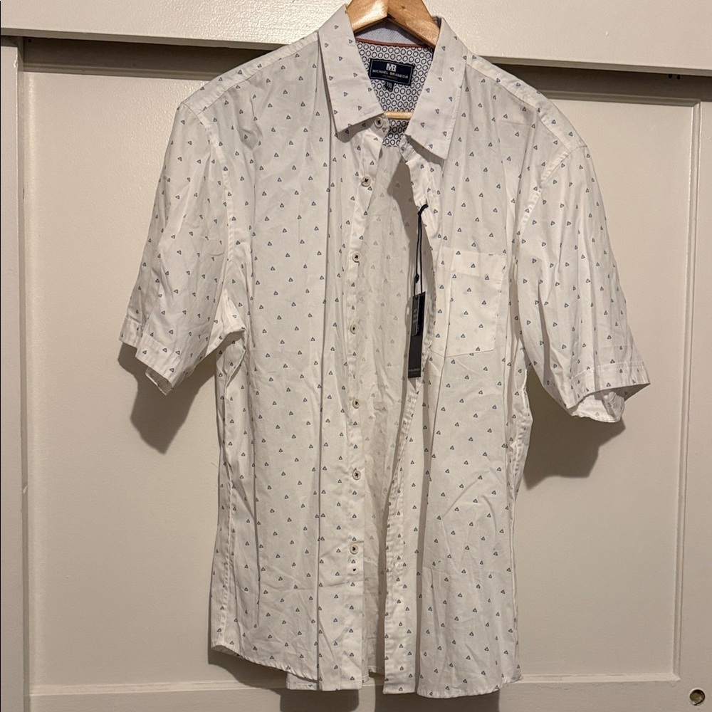 Michael Brandon White Shirt with Subtle Blue Pattern